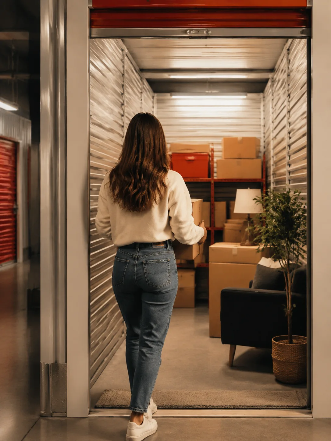 Cliente davanti al proprio box in un self storage